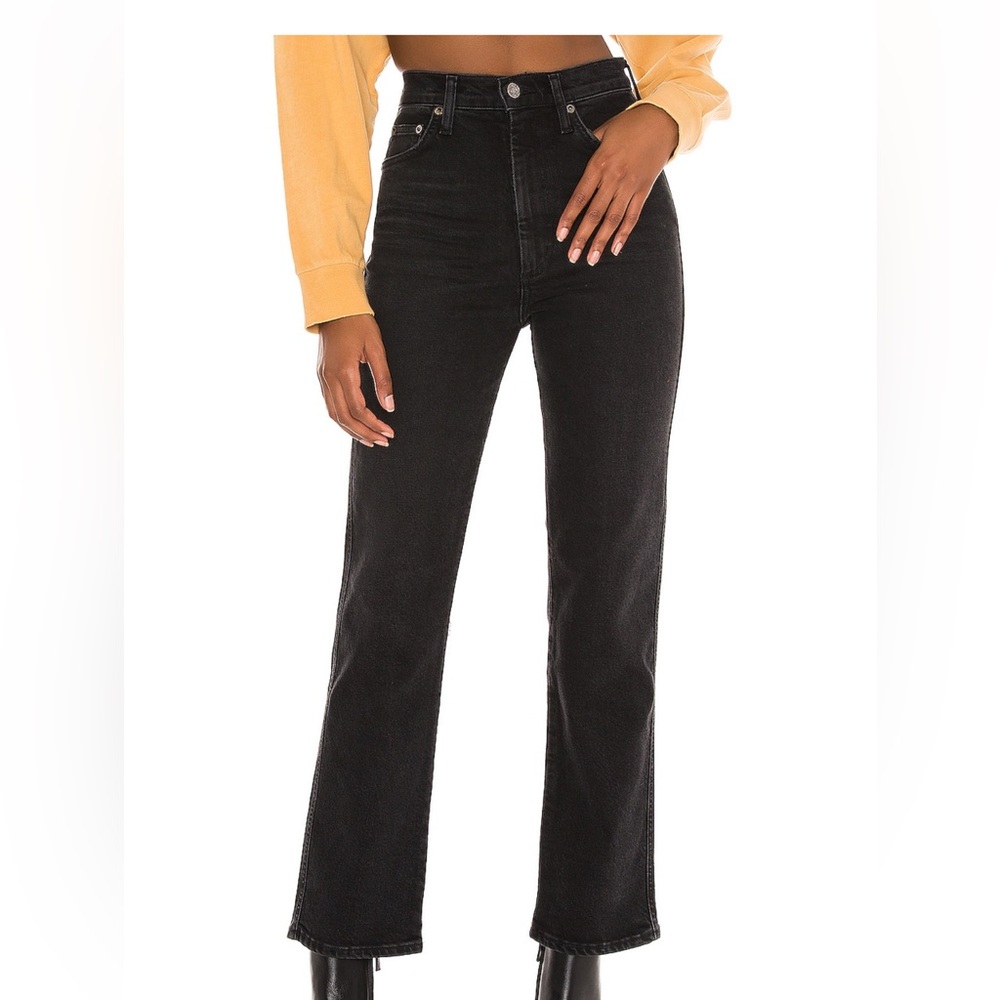 Agolde Panoramic Black Pinch Waist High-Rise Kick Flare Jeans